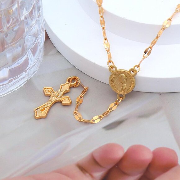 Versatile 14K Gold Layered Y Necklace with Adjustable Cross Pendant Charm - Picture 5 of 7